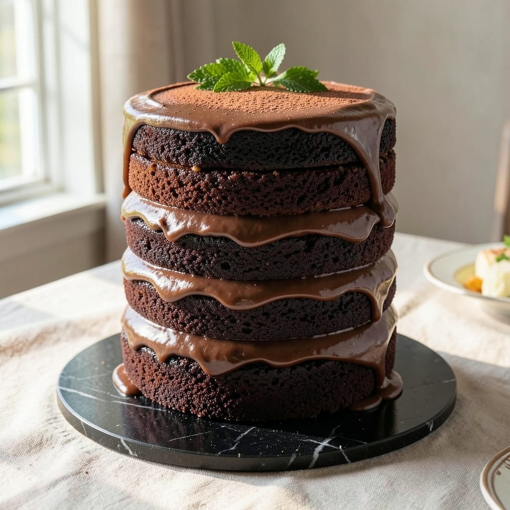 7-Layer Chocolate Cake Recipe From Scratch: Fudgy Base to Dusty Top in One Pan