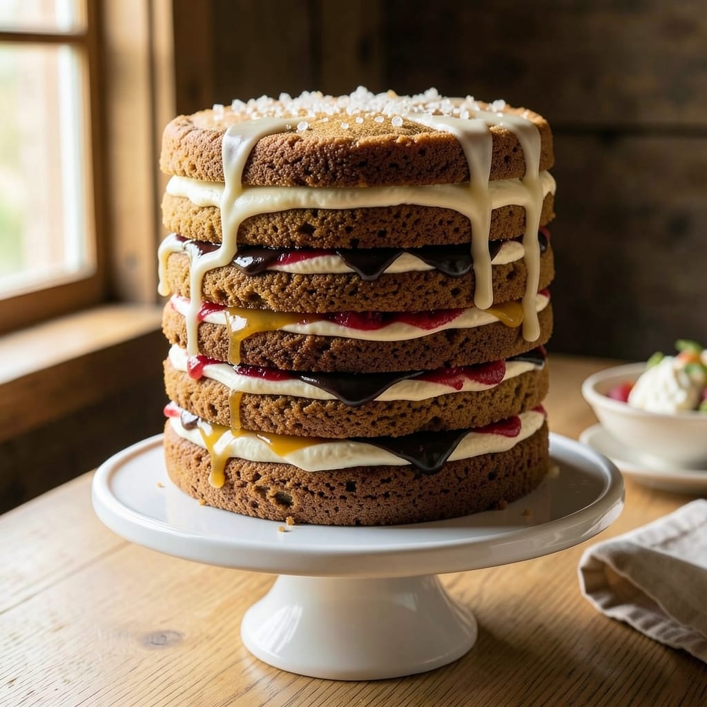 7 Layer Cookie Cake Recipe: Stacked Vanilla Buttercream Towers in One Tin