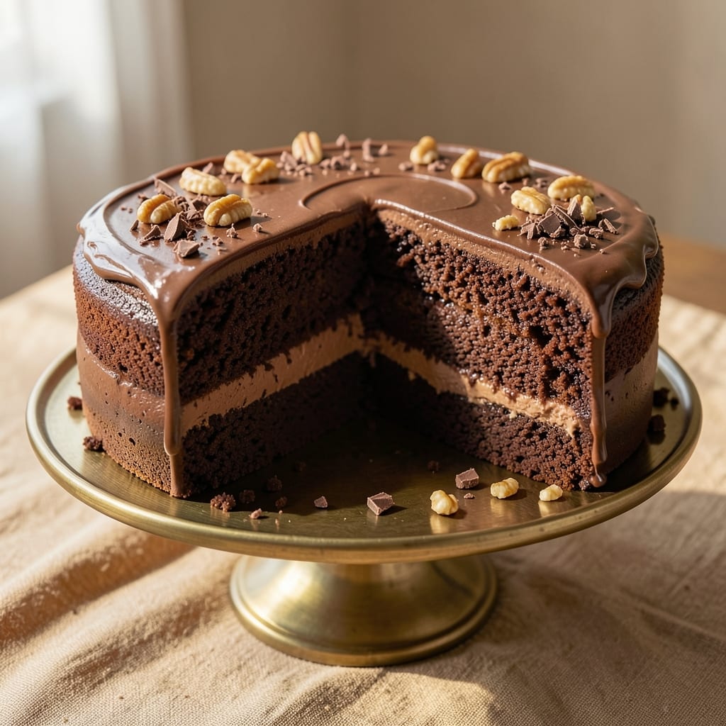 All-American Chocolate Cake Recipe: Layered Fudgy Crust and Moist Center
