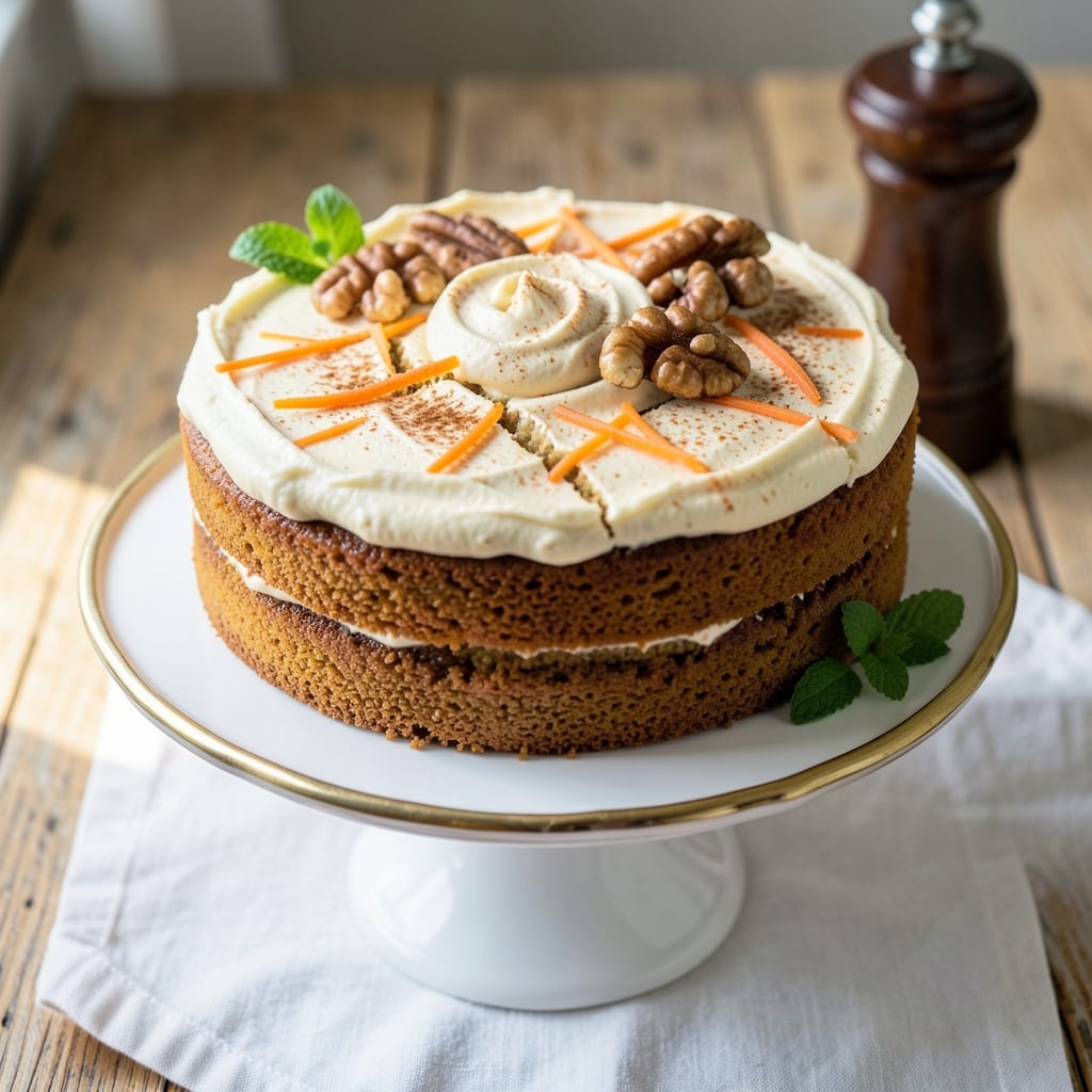 8-Inch Round Carrot Cake Recipe: Spiced Frosting Rivers and Crunchy Walnut Top