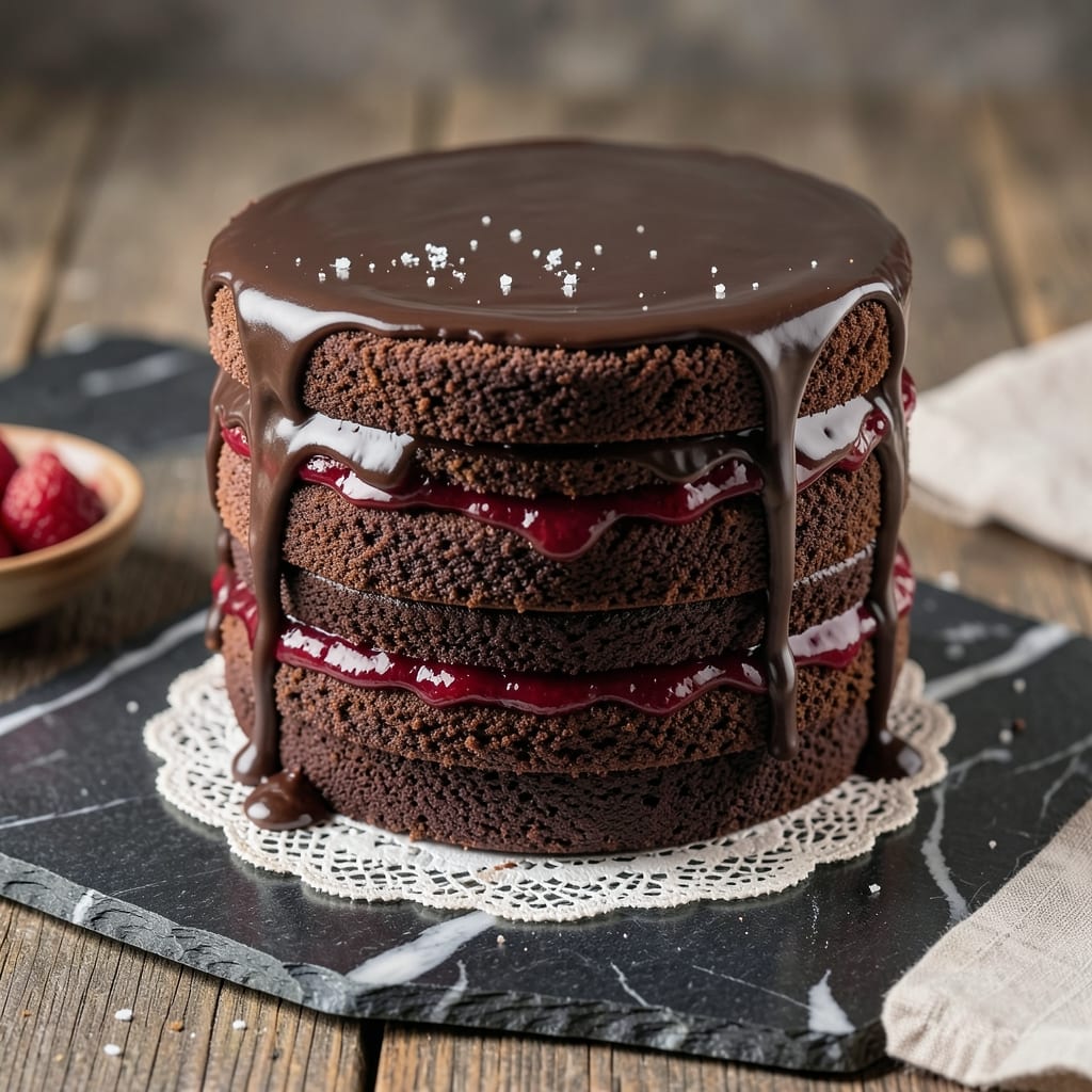 5 Layer Chocolate Cake Recipe: Velvet Layers and Salted Caramel Rivers