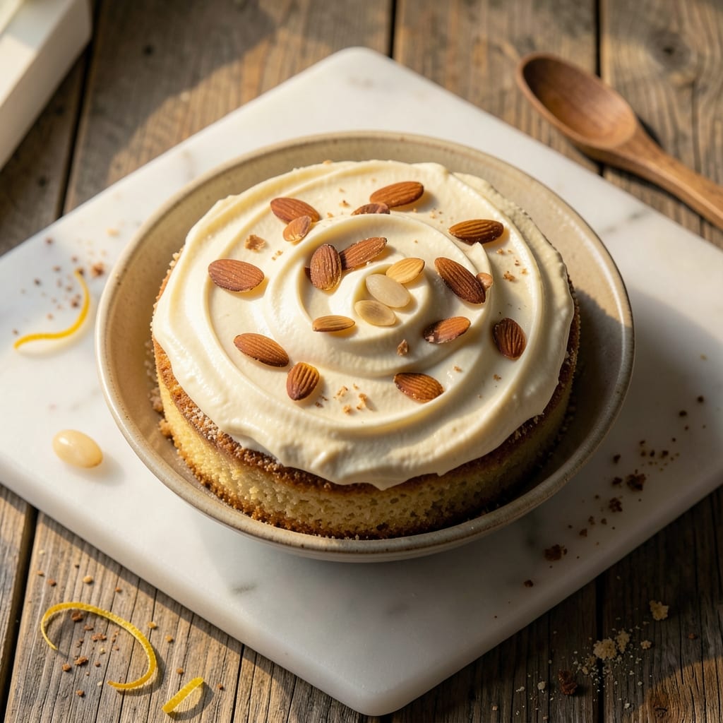 Almond Cream Cheese Cake Recipe: Crisp Almond Topping, Ultra-Moist Layers
