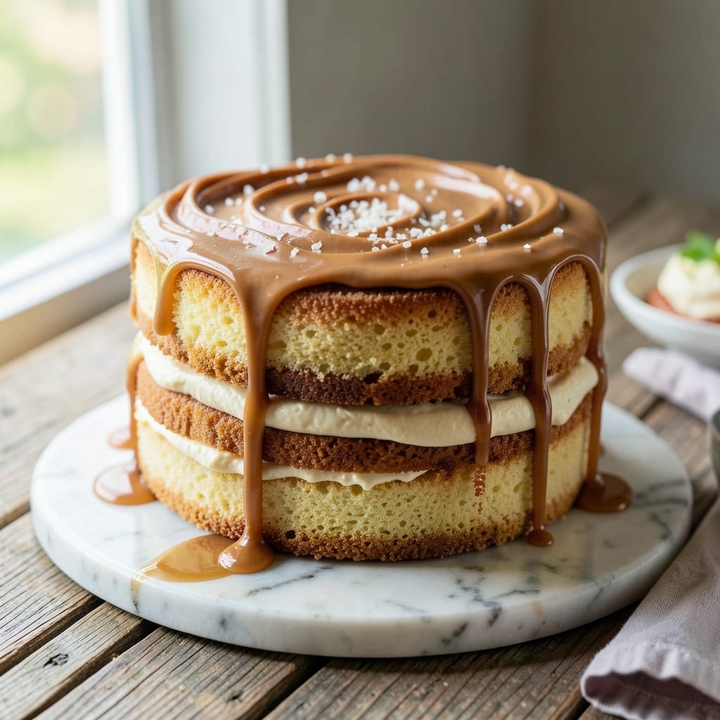 2-Layer Caramel Cake Recipe: Salted Caramel Rivers and Buttery Vanilla Layers