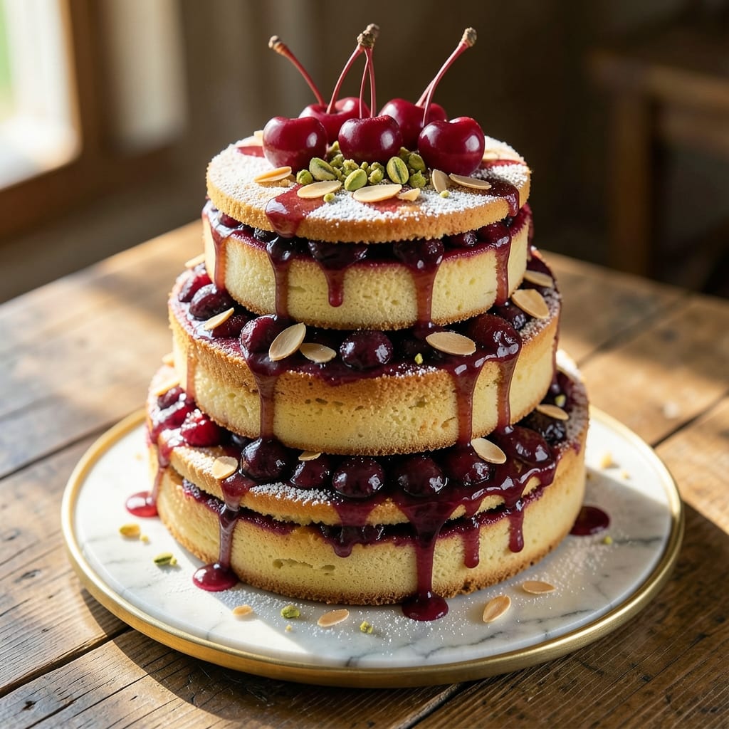 Amaretto Cherry Cake Recipe: Boozy Almond Swirl With Juicy Cherry Filling