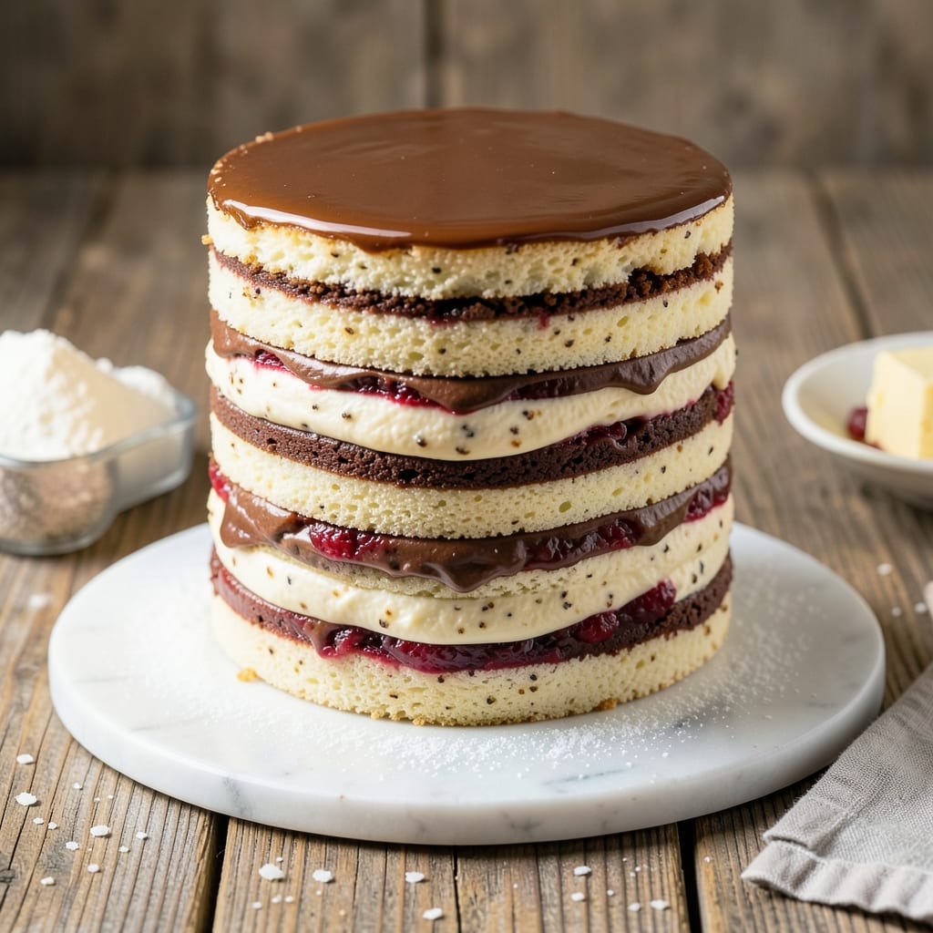 Six Layer Cake Recipe: Vanilla Bean Swirls and Cream Cheese Harmony