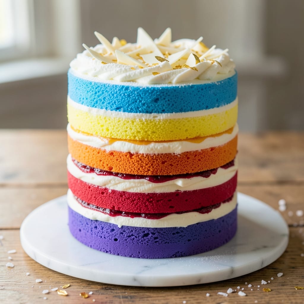 7 Layer Rainbow Cake Recipe: Vibrant Colors and Cream Cheese Frosting Bliss