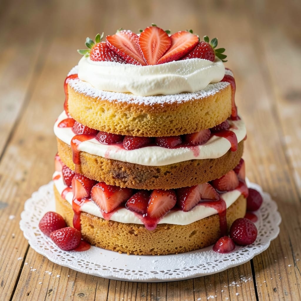 3 Layer Strawberry Cake Recipe: Juicy Fruit Layers Separated by Cream Cheese Frosting Rivers